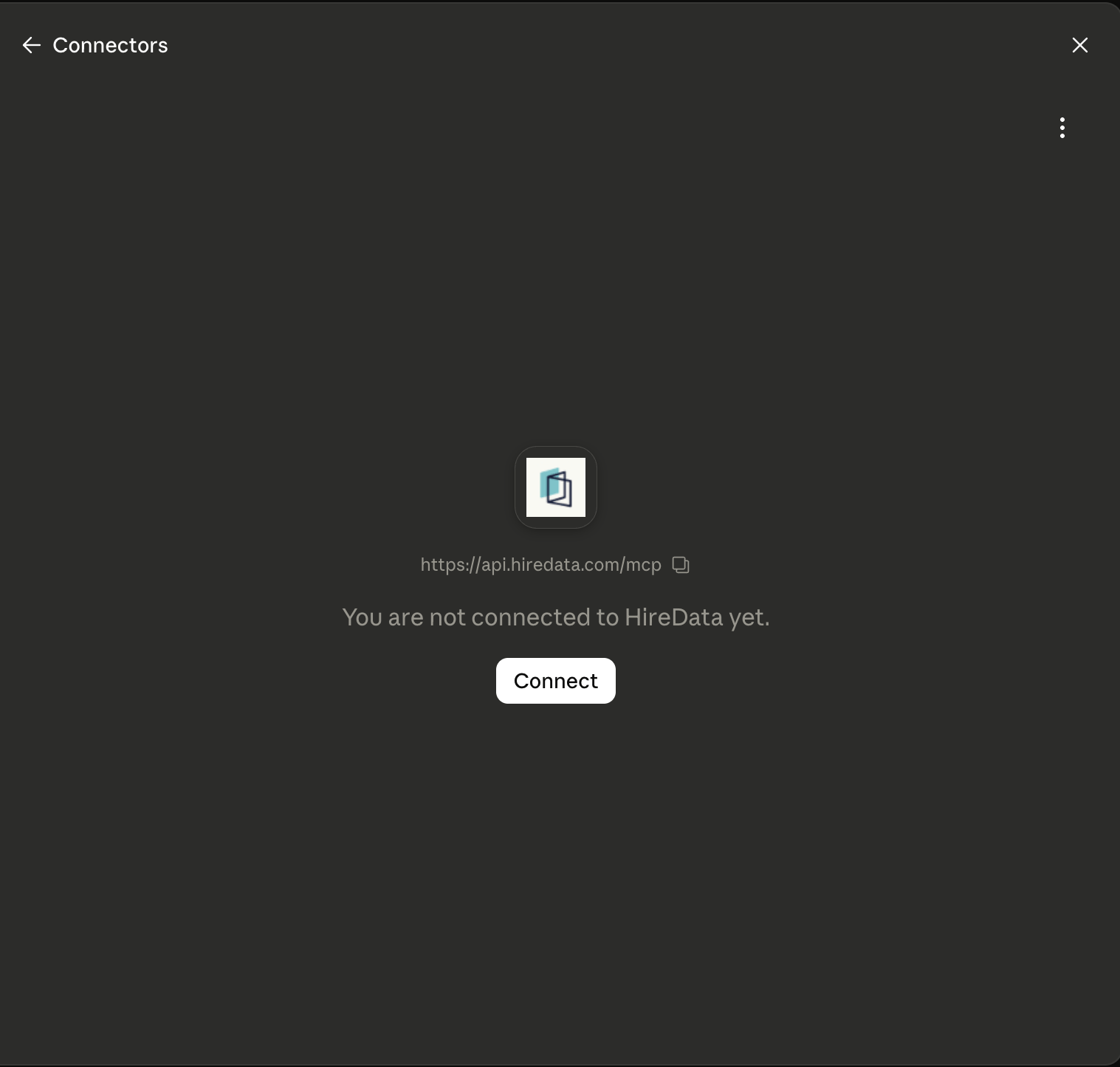 Le connecteur HireData dans les paramètres Connectors de Claude, prêt à être connecté
