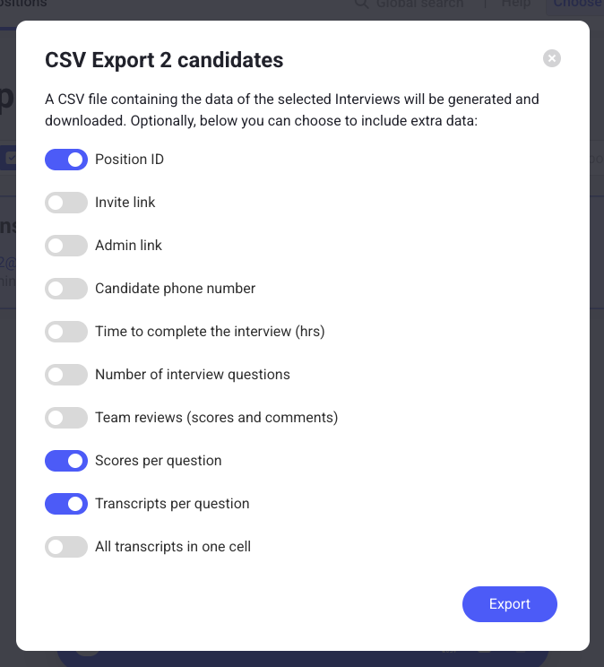 CSV export options