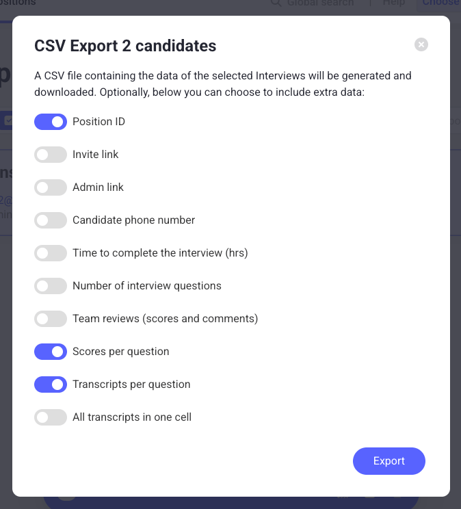 CSV export options