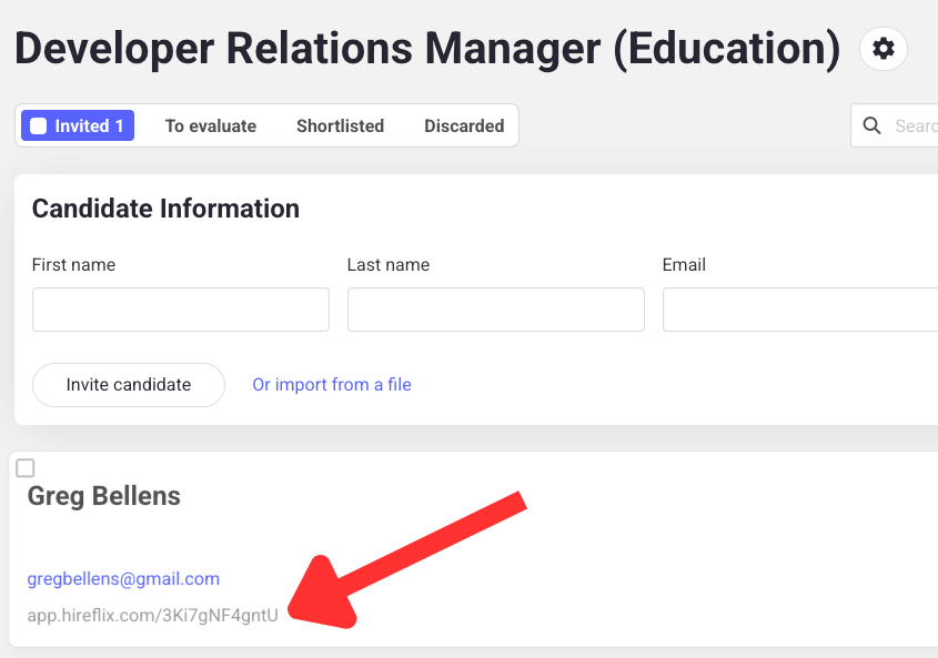 Creating a position and inviting a candidate in the Hireflix UI to generate demo data for Claude