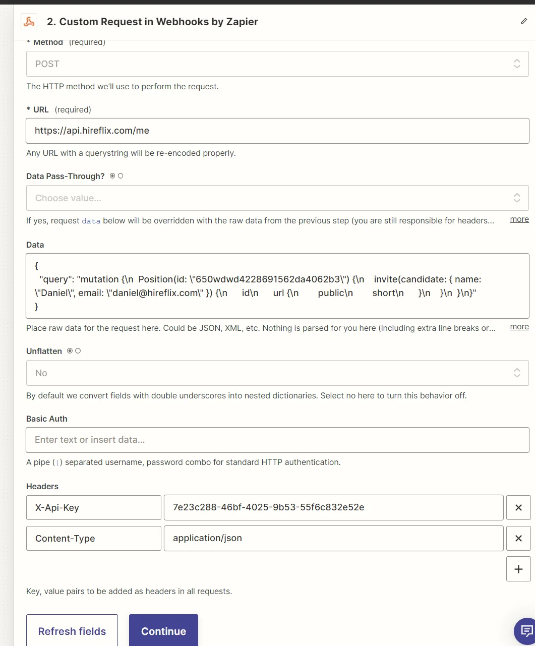 Zapier configure request
