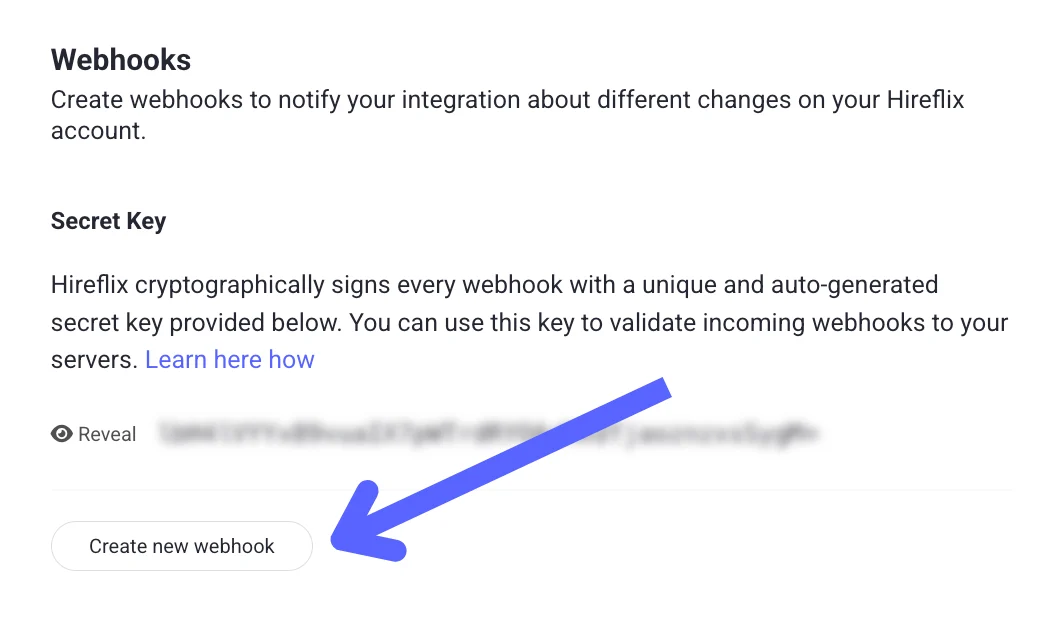 Webhook secret key (UI Hireflix)