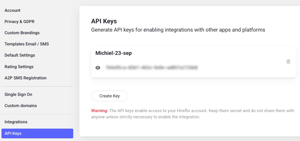 Hireflix Api Create Key Pn