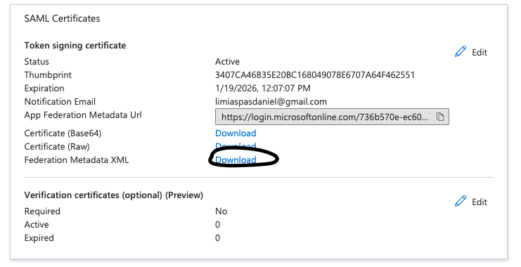 Downloading the Federation Metadata XML from Azure AD