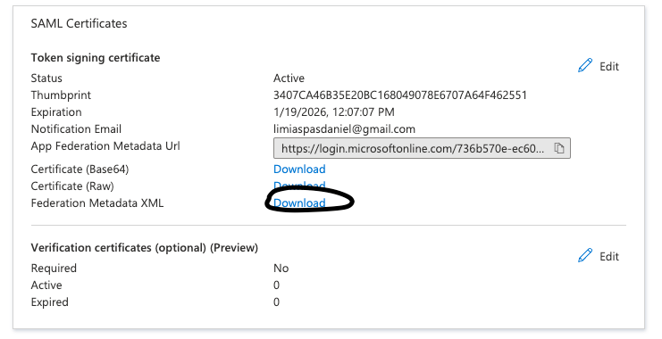 Downloading the Federation Metadata XML from Azure AD