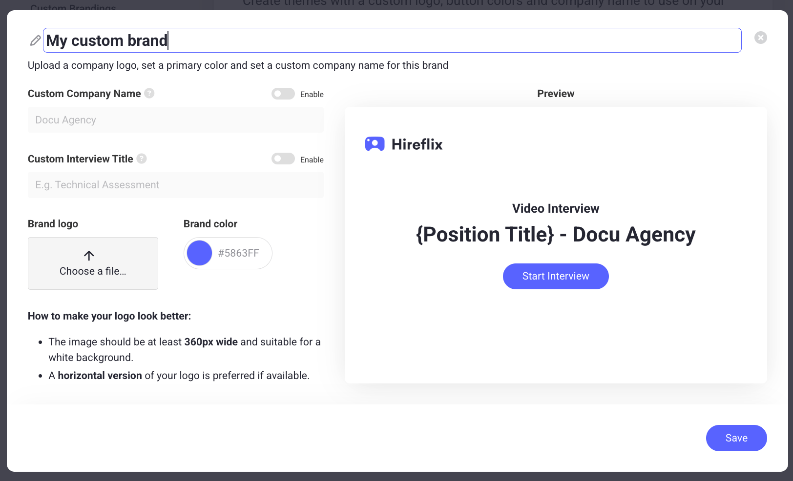 Custom branding in Hireflix