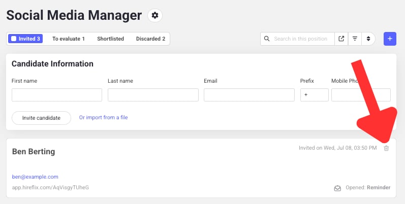 Deleting a candidate's interview link