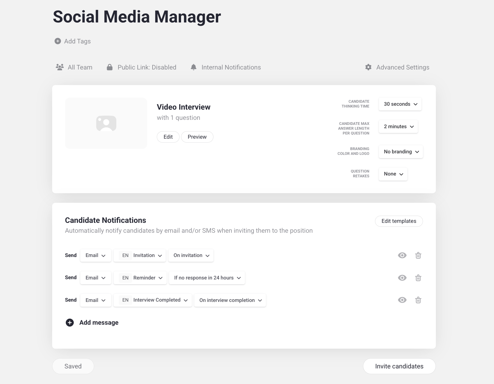 Editing a job position in Hireflix