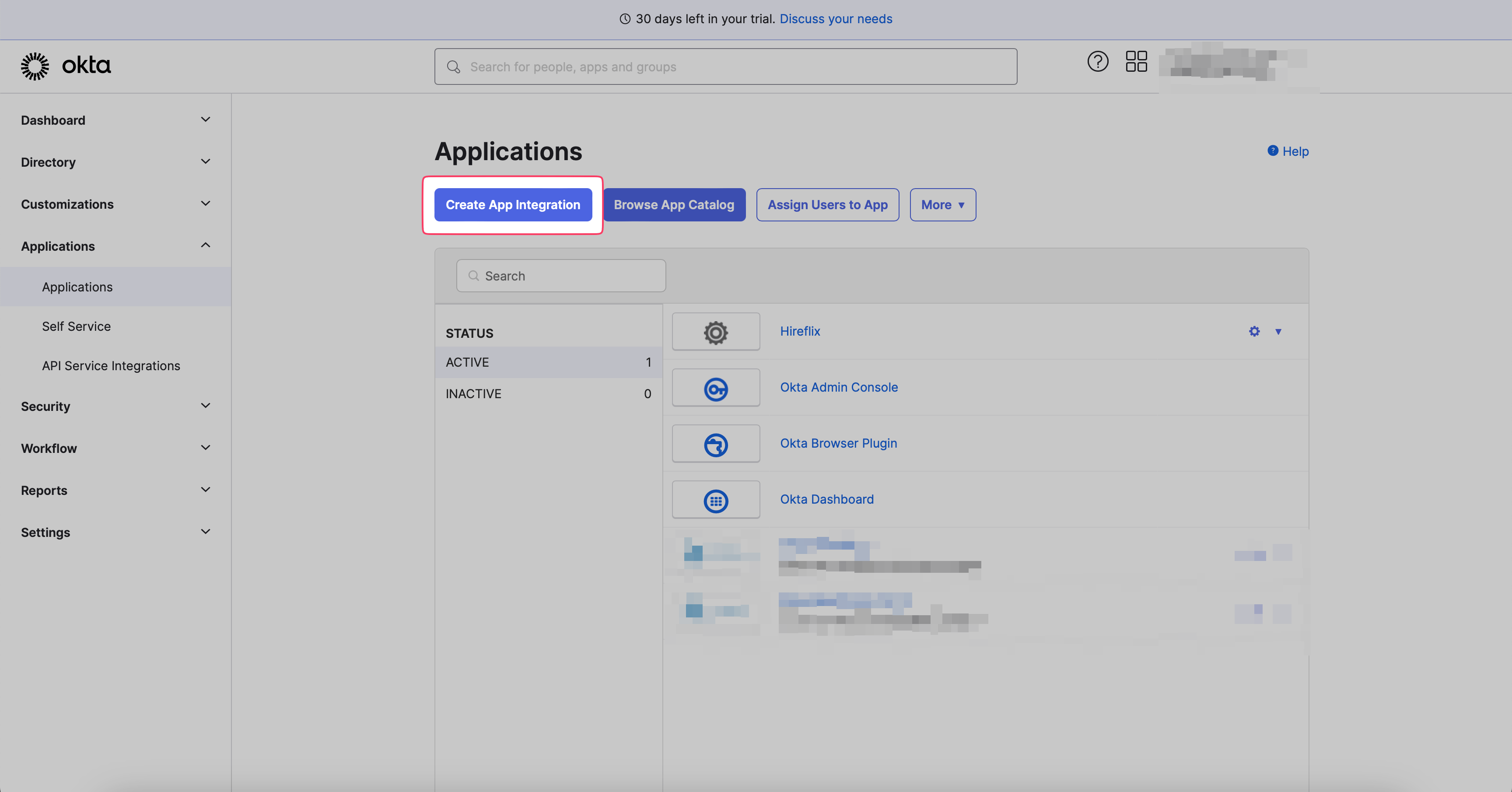 Creating an app integration in Okta