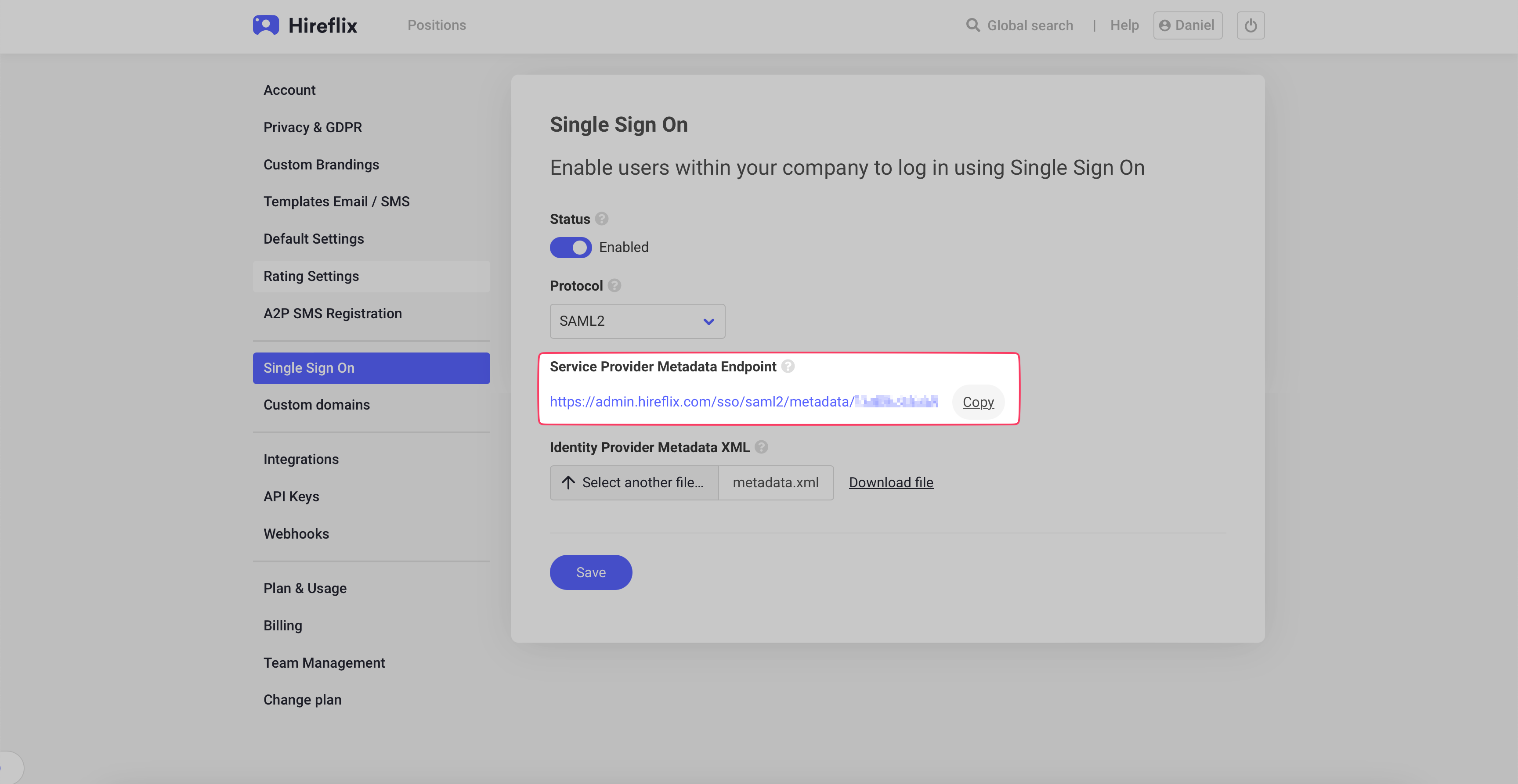 Enabling SSO in Hireflix