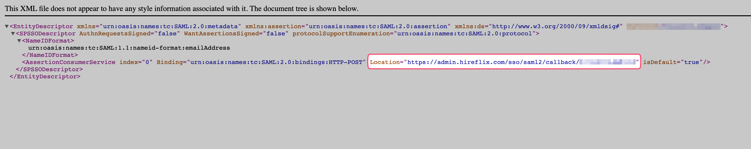 Copying the Location URL from the XML document