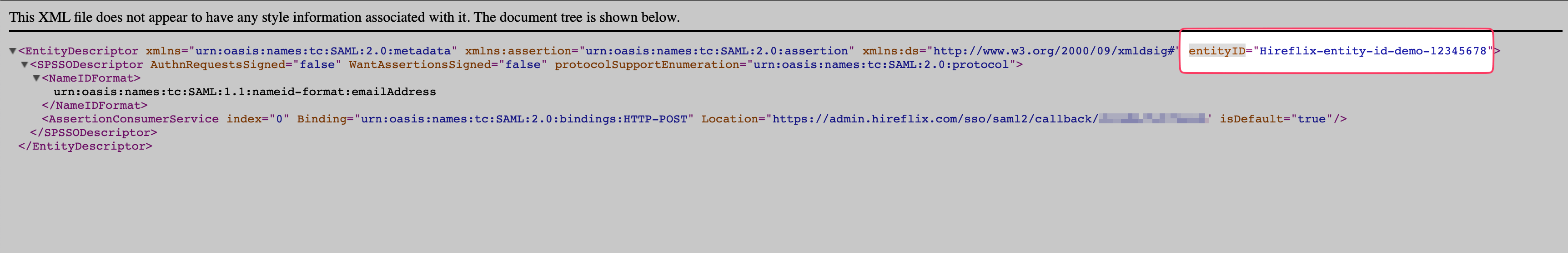 Copying the entityID from the XML document