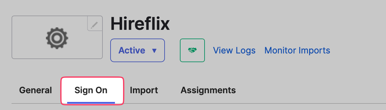 The Sign On tab in Okta