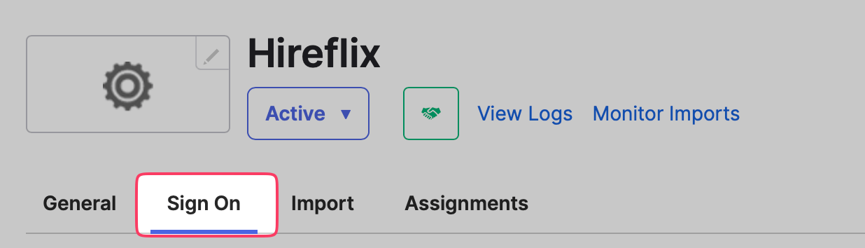 The Sign On tab in Okta