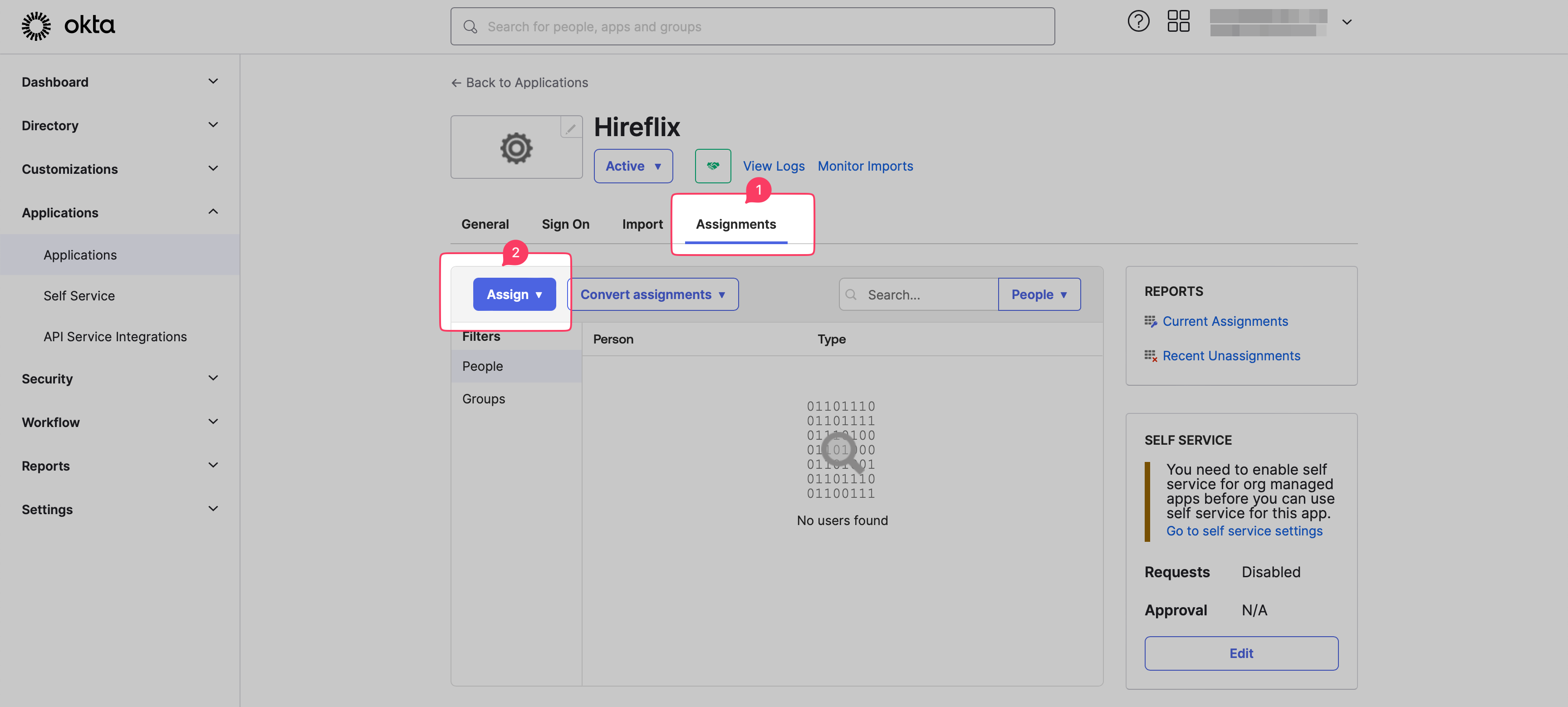 Assigning users in Okta