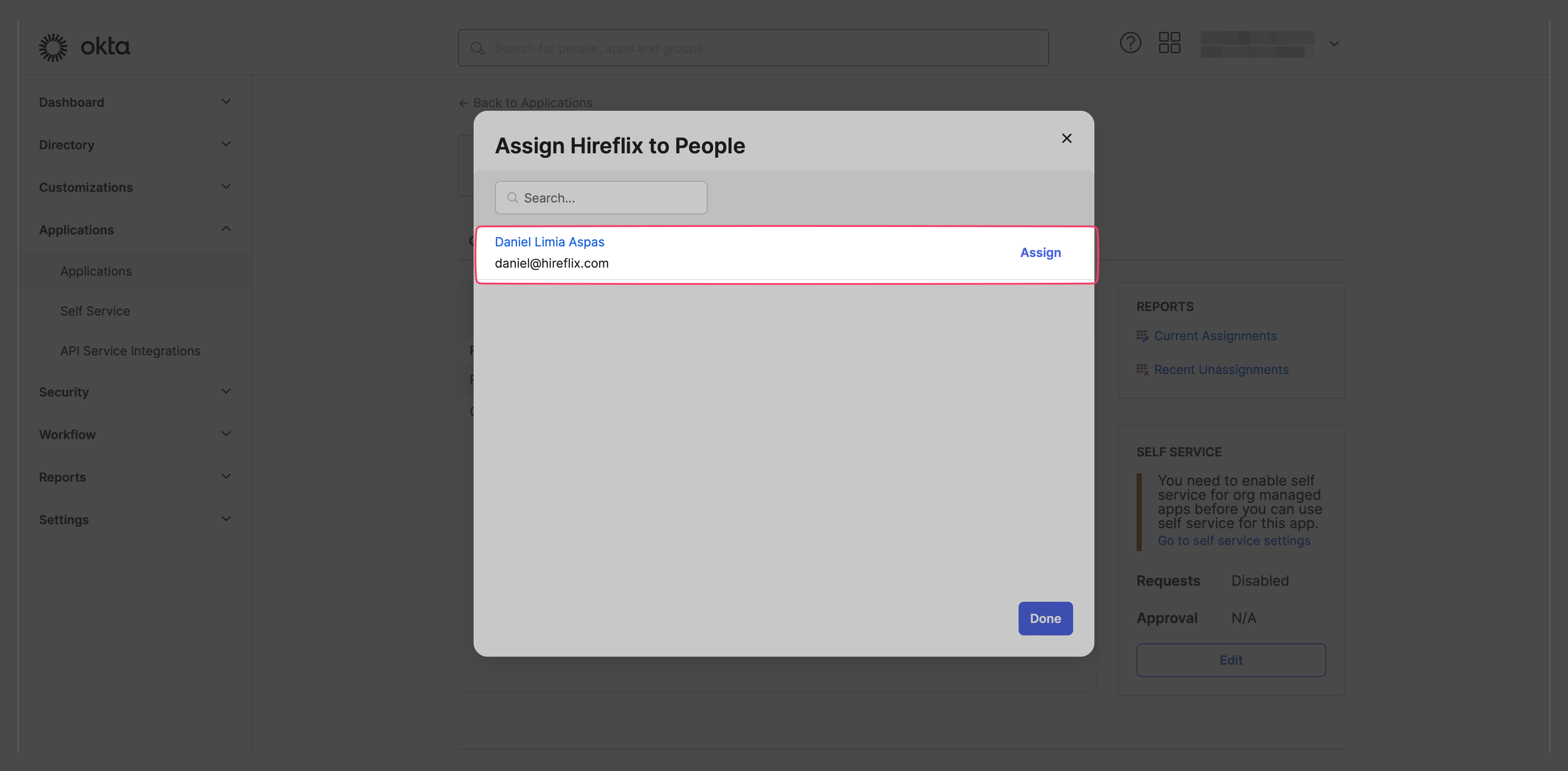Assigning people or groups to the Hireflix SSO app
