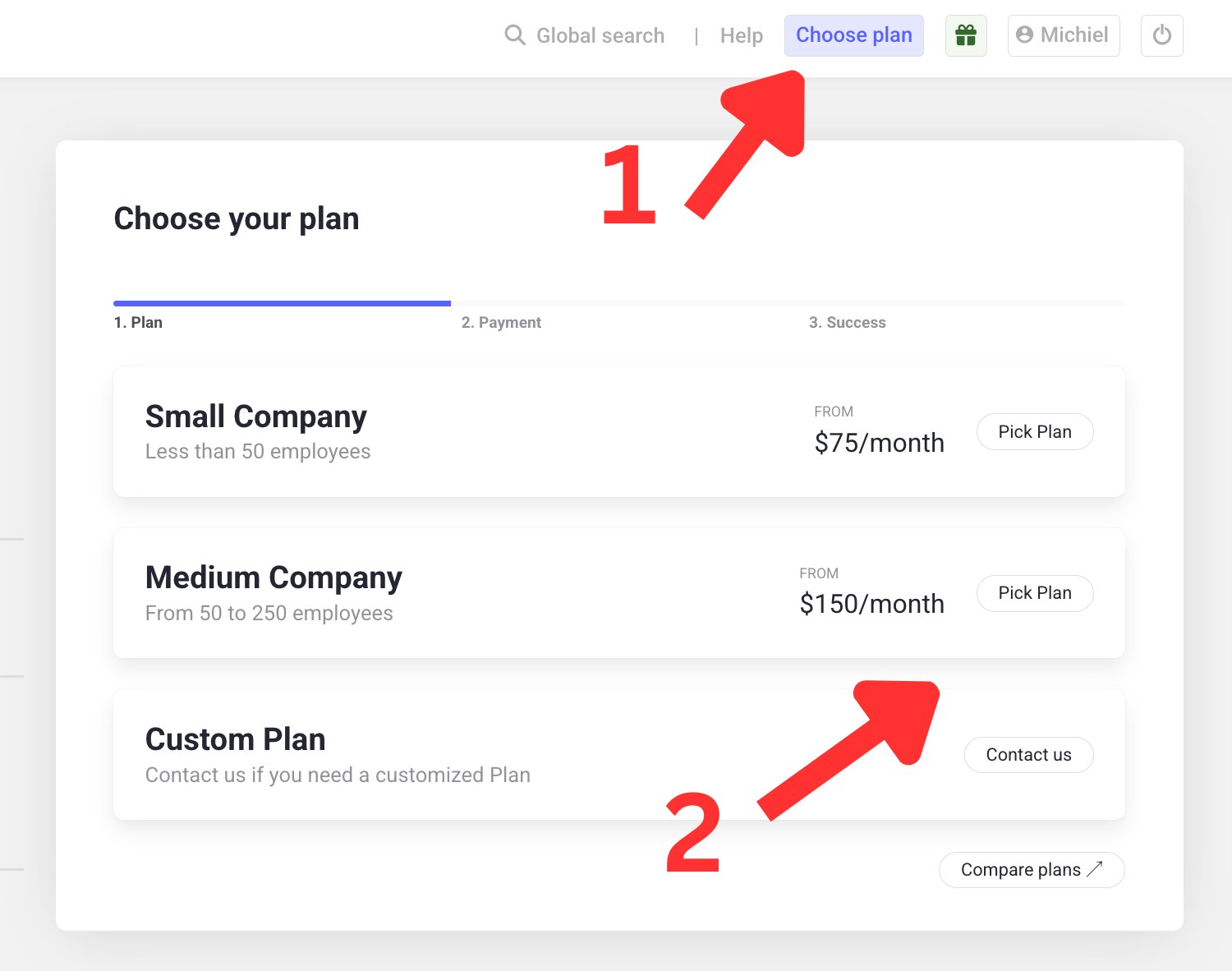 Picking a plan in Hireflix