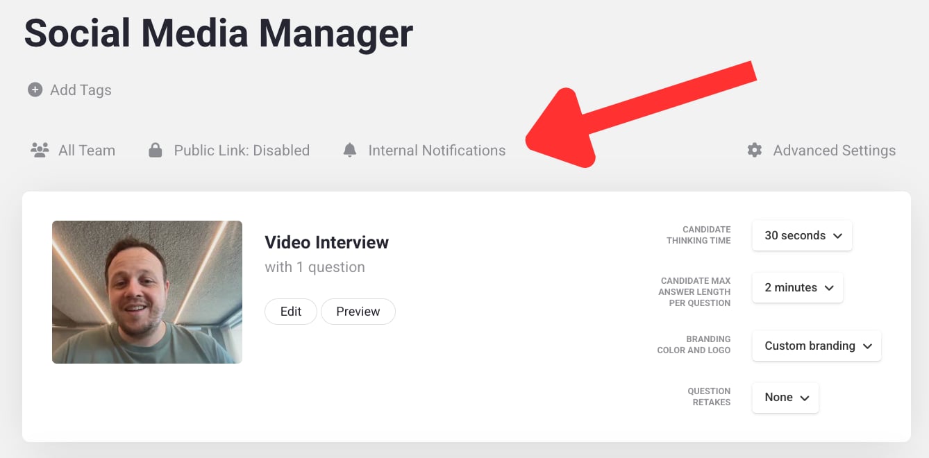 Configure internal notifications