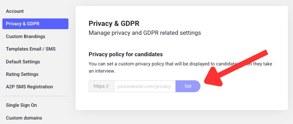 Setting a privacy policy in account settings