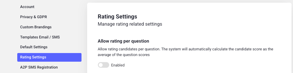 Rating settings in Hireflix
