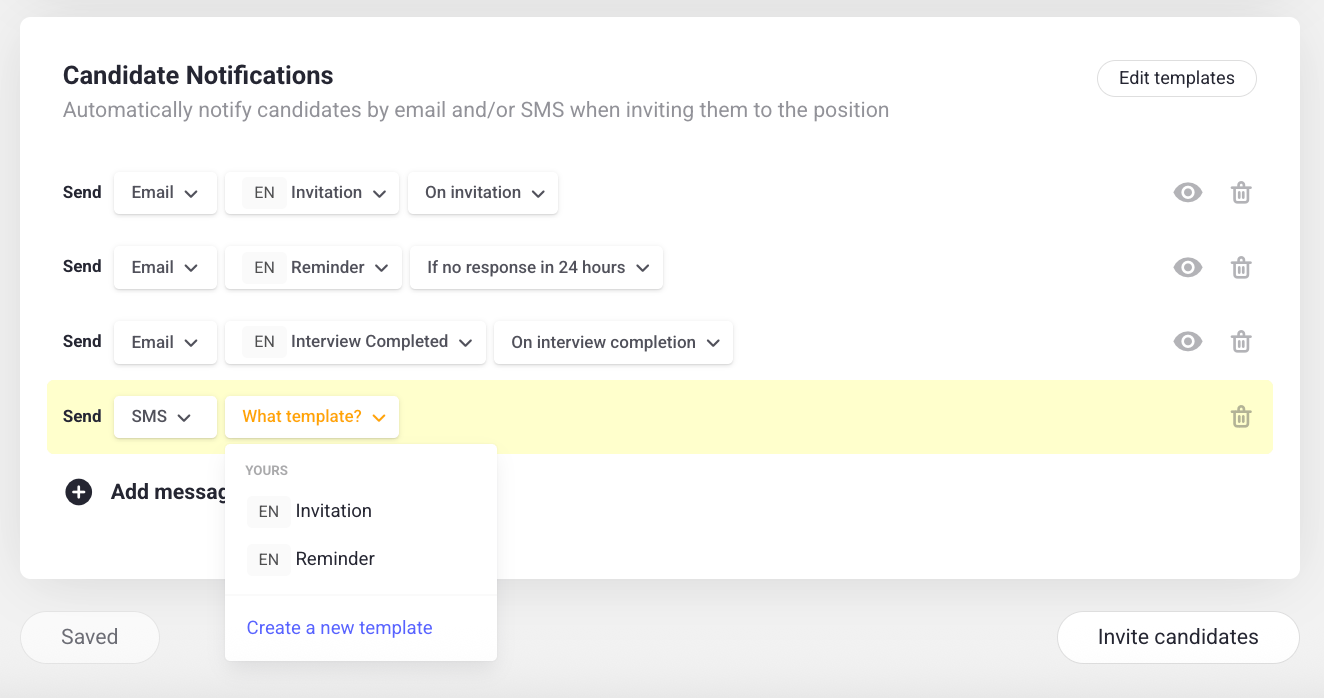Select a message template