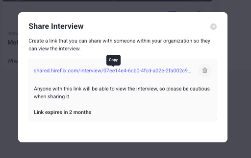 Copying the unique share link