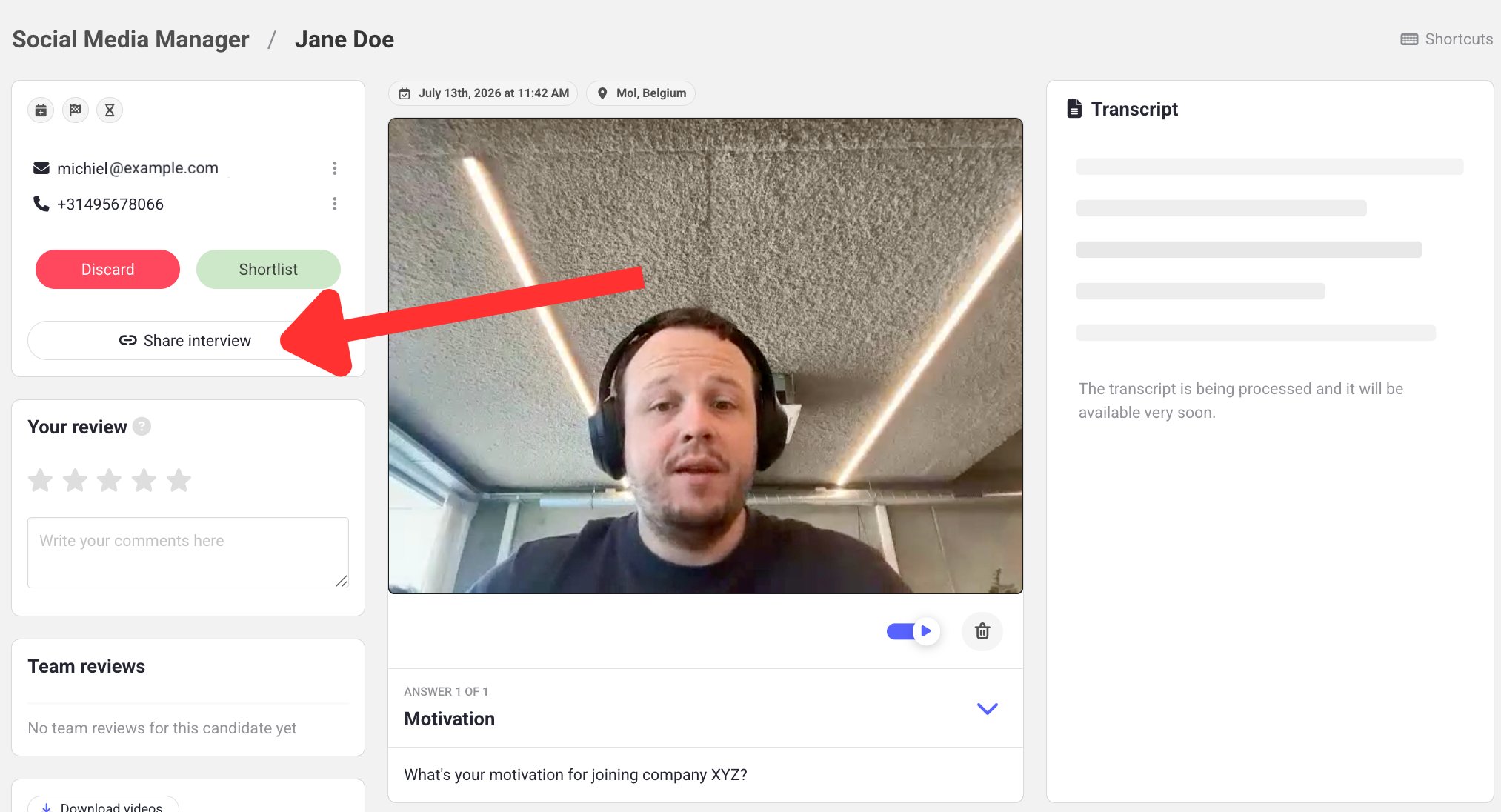 Sharing a completed interview