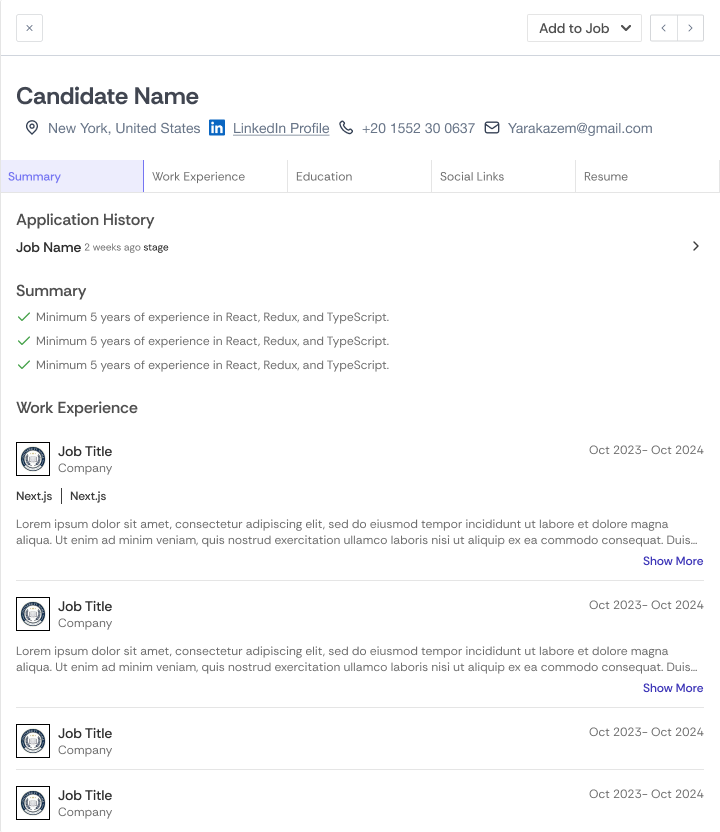 Sidebar Profile View