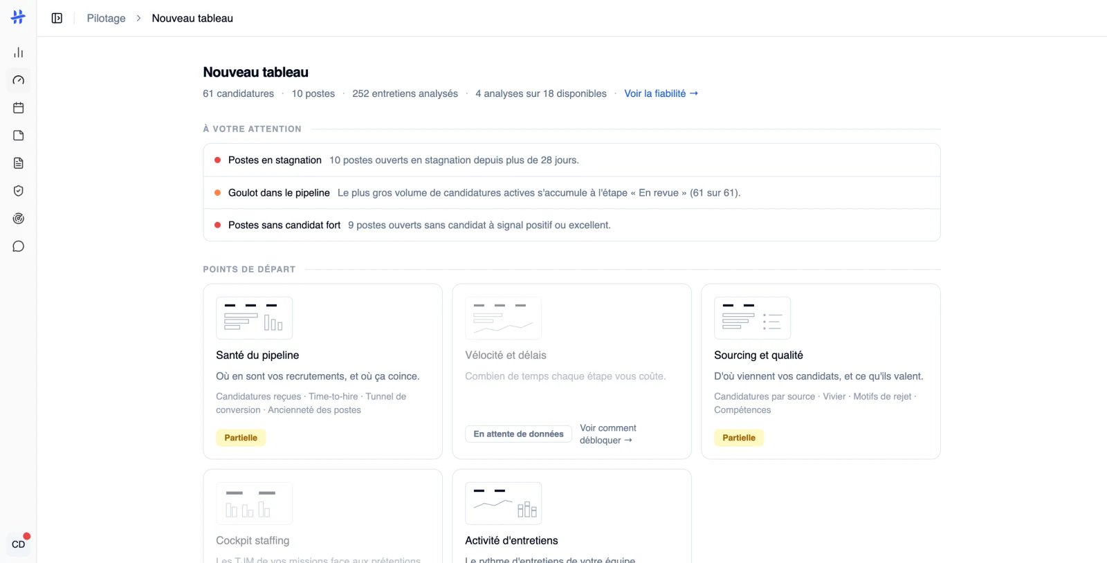 la page Construire : le champ de question, le bandeau « À votre attention » et les tableaux prêts à l'emploi