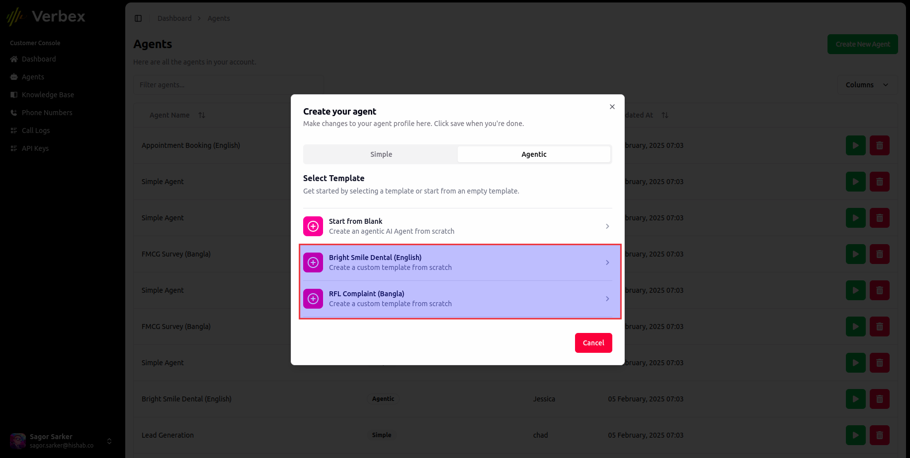 Create an AI Agent Using a Template - Verbex Docs