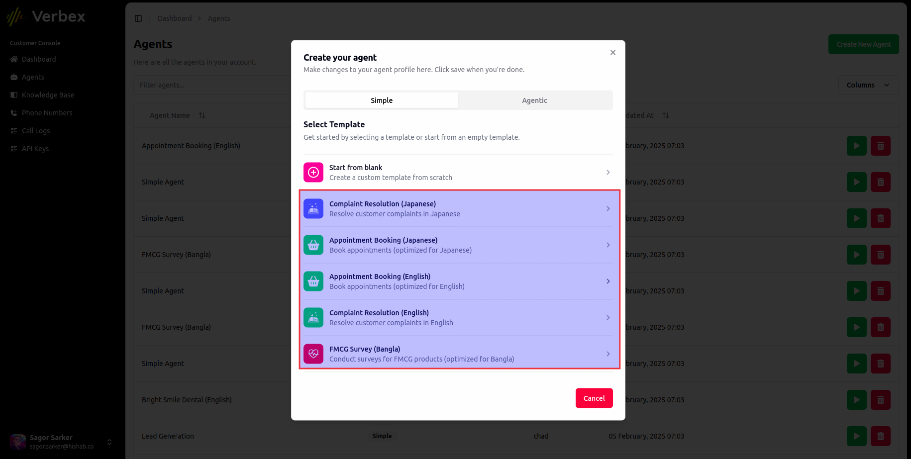 Create an AI Agent Using a Template - Verbex Docs