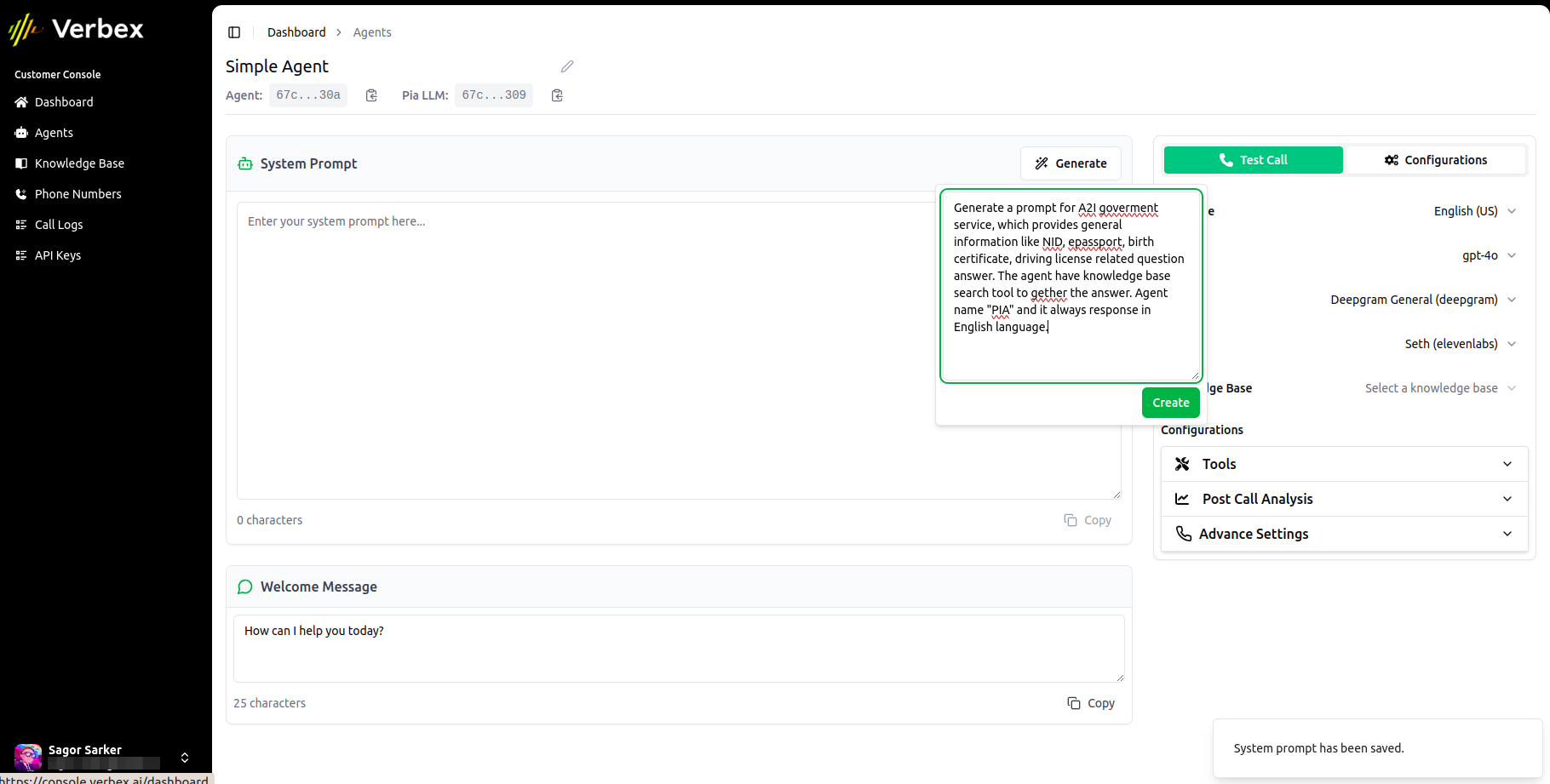 Automatic Prompt Generation for Simple Agent - Verbex Docs