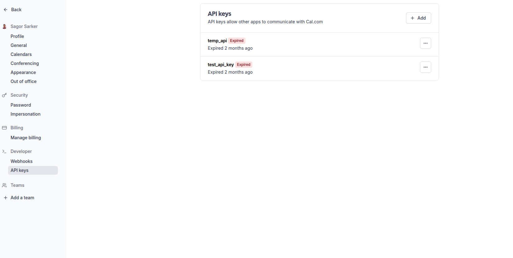 API Key Settings in Cal.com