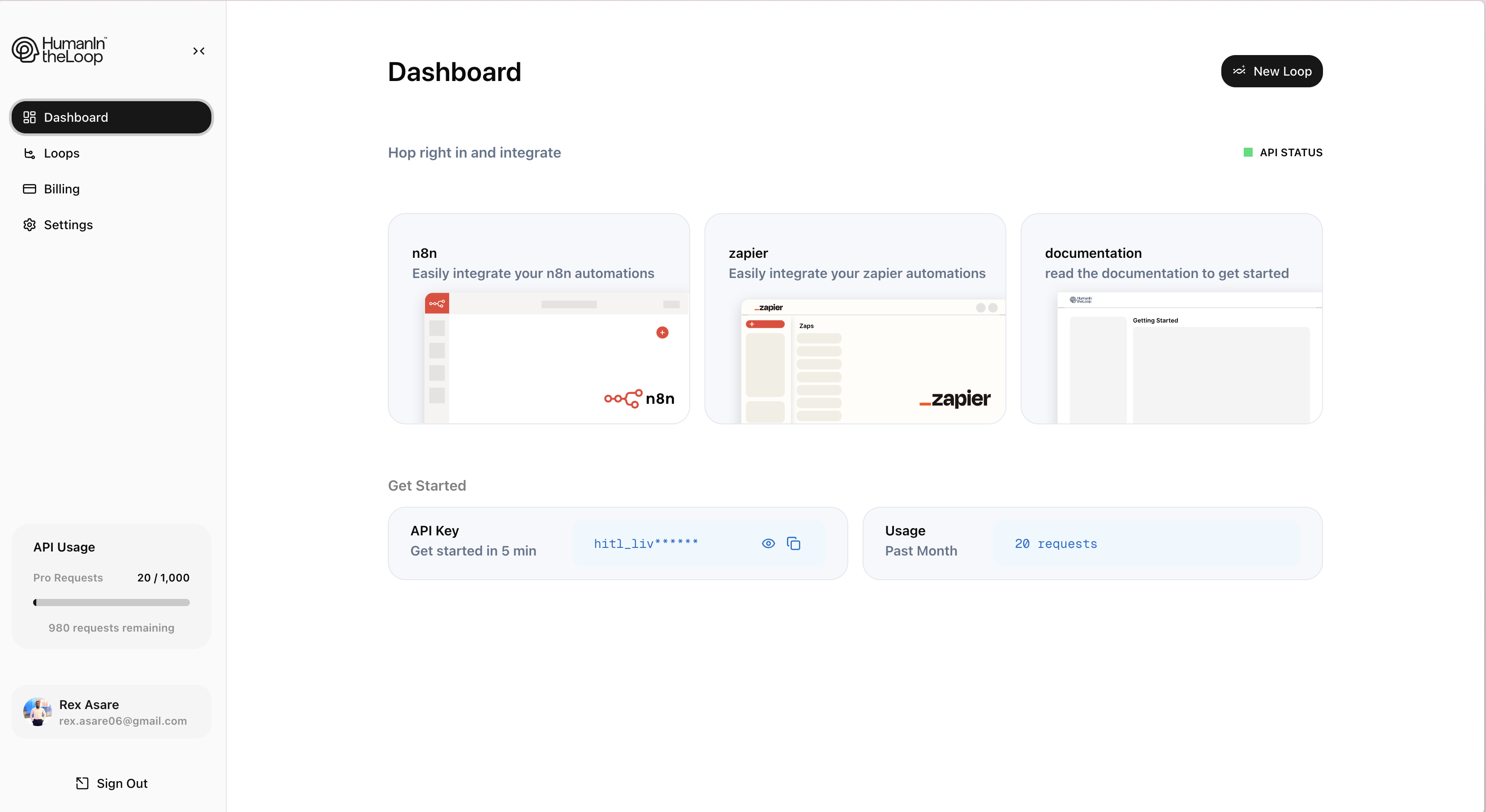 HITL.sh dashboard showing main navigation and overview panels