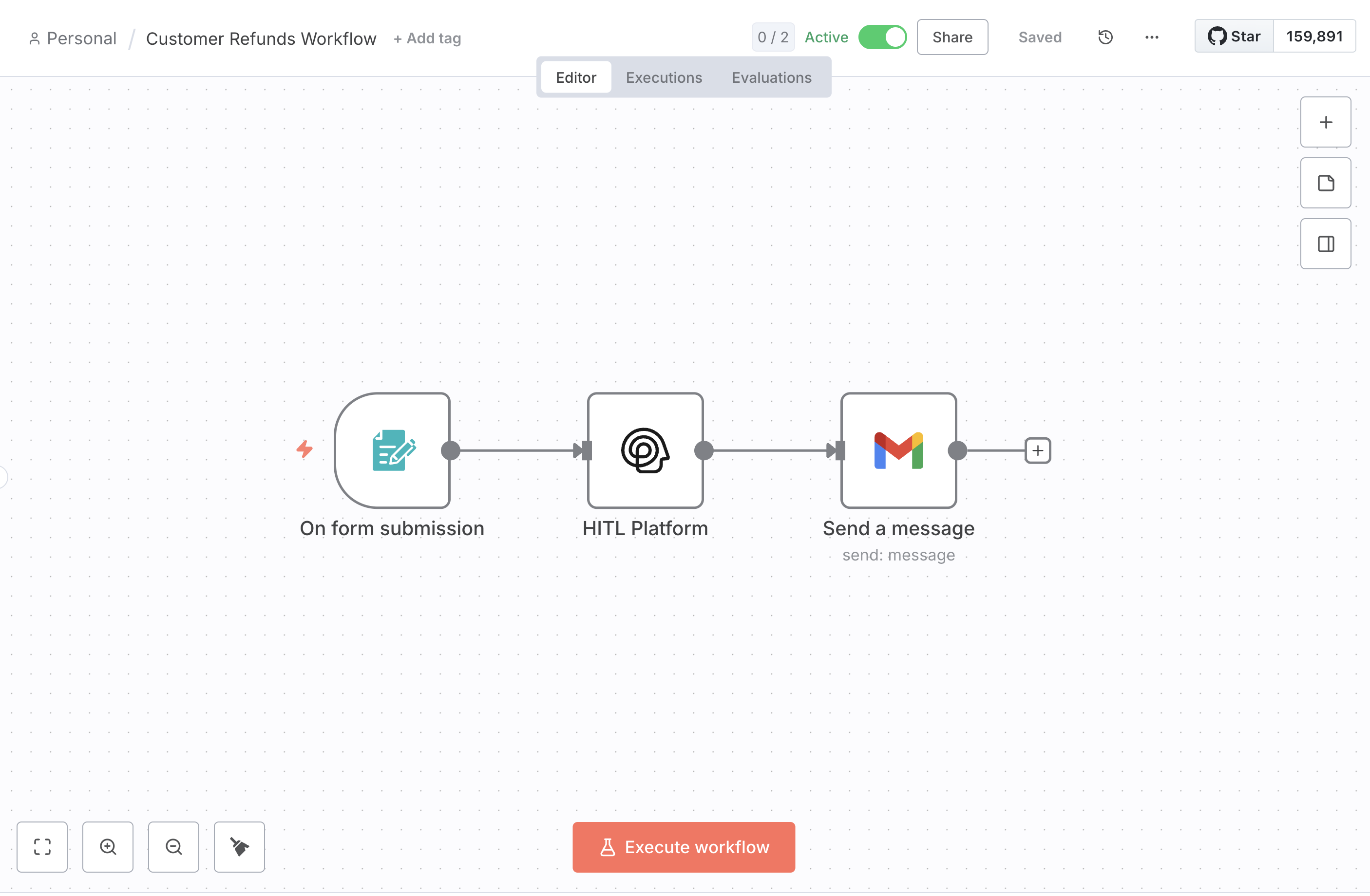 n8n workflow for customer refund approvals with HITL.sh