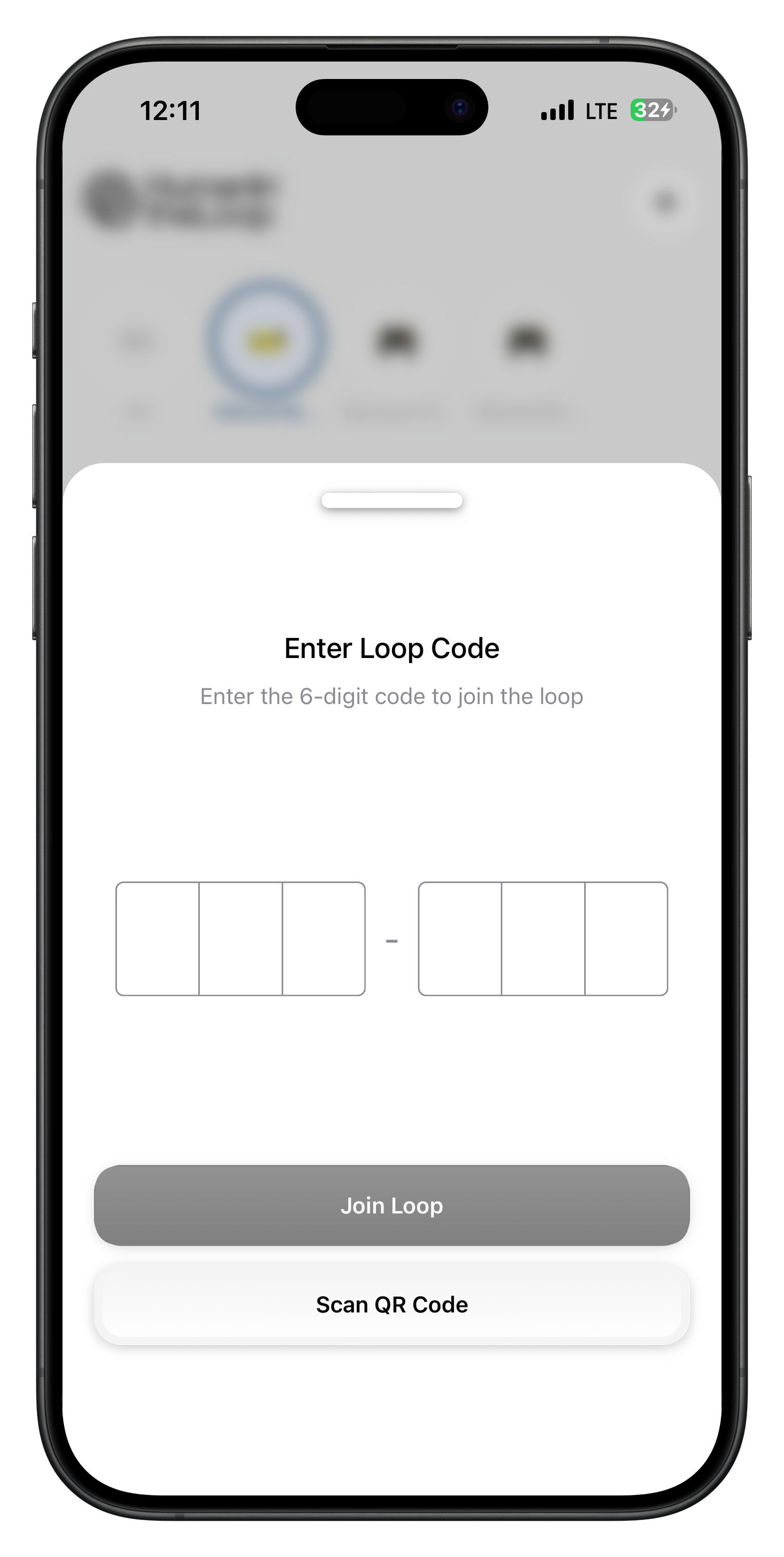 HITL mobile app join loop screen with empty code input
