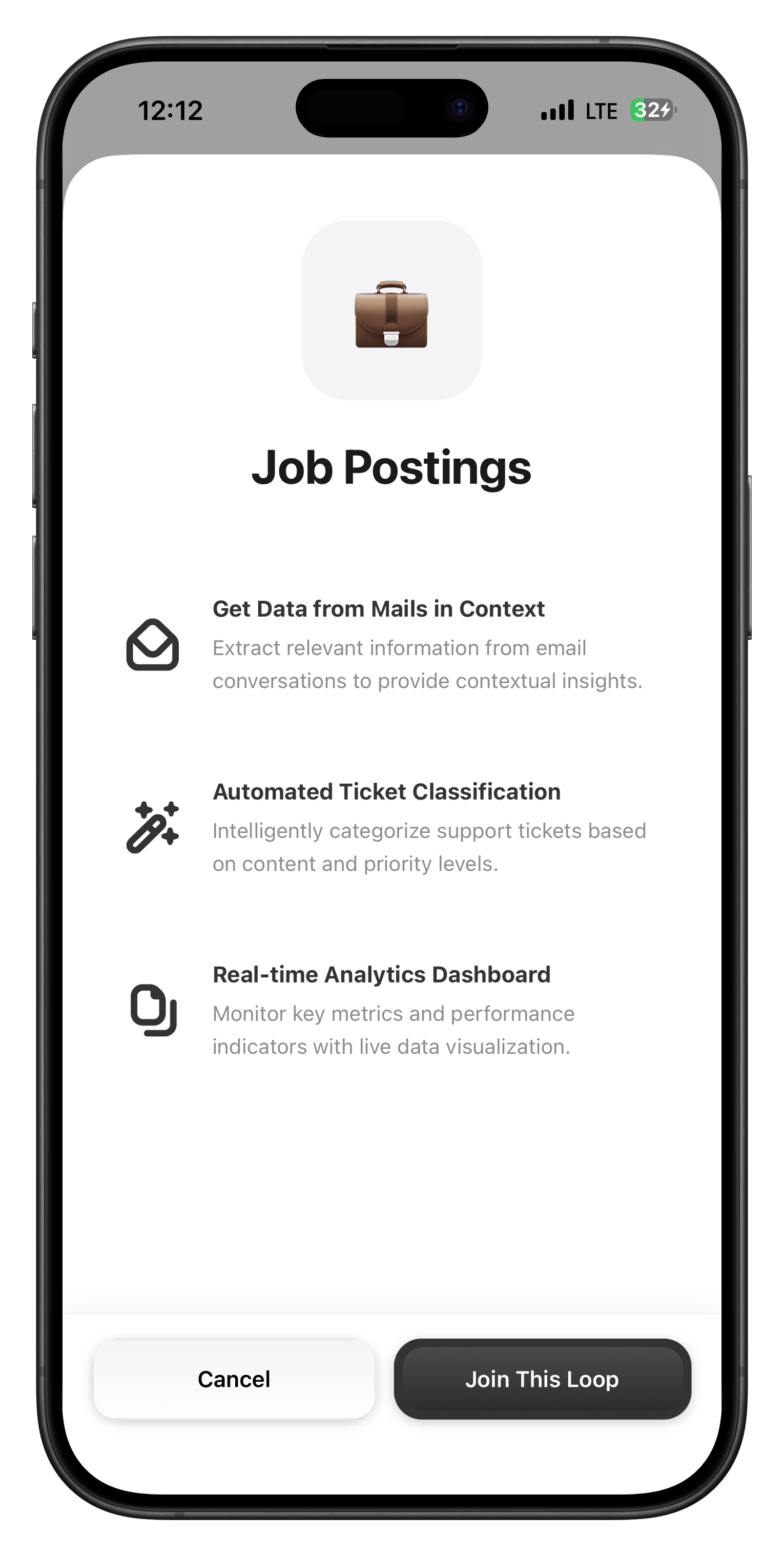 Mobile app showing loop details and membership information