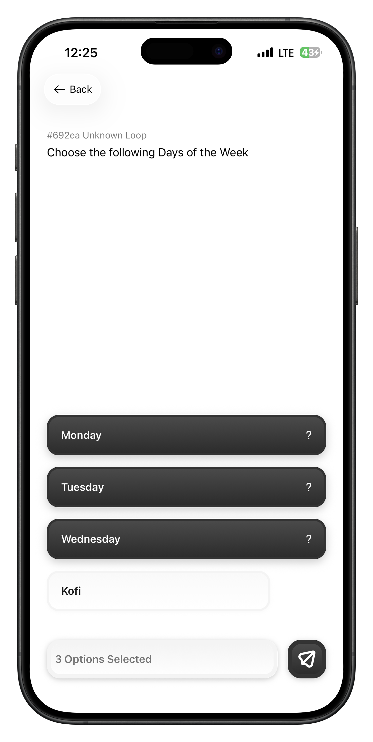 HITL mobile app multi select response with checkboxes
