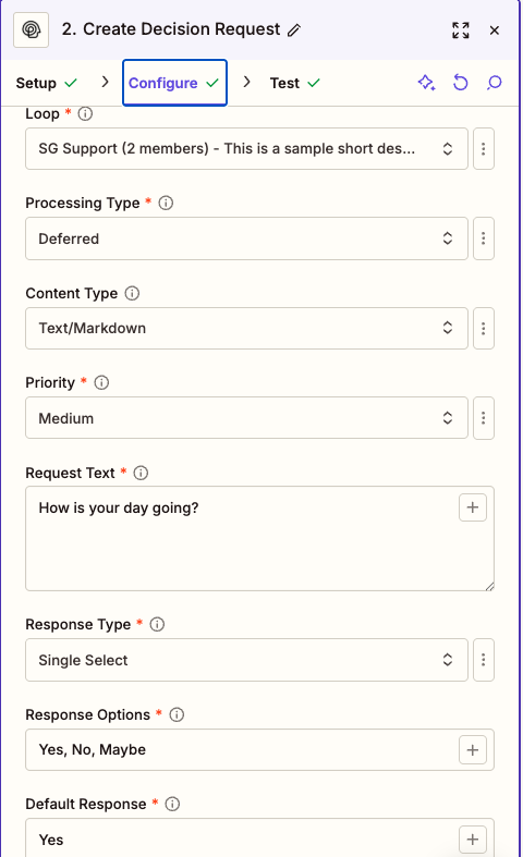 Create Request - Configuration in Zapier