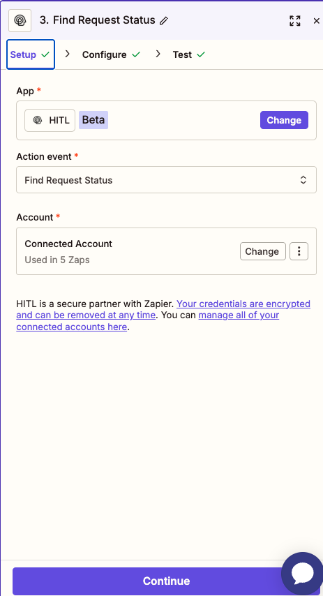 Get Request Status - Setup in Zapier