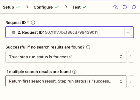 Get Request Status - Configuration in Zapier
