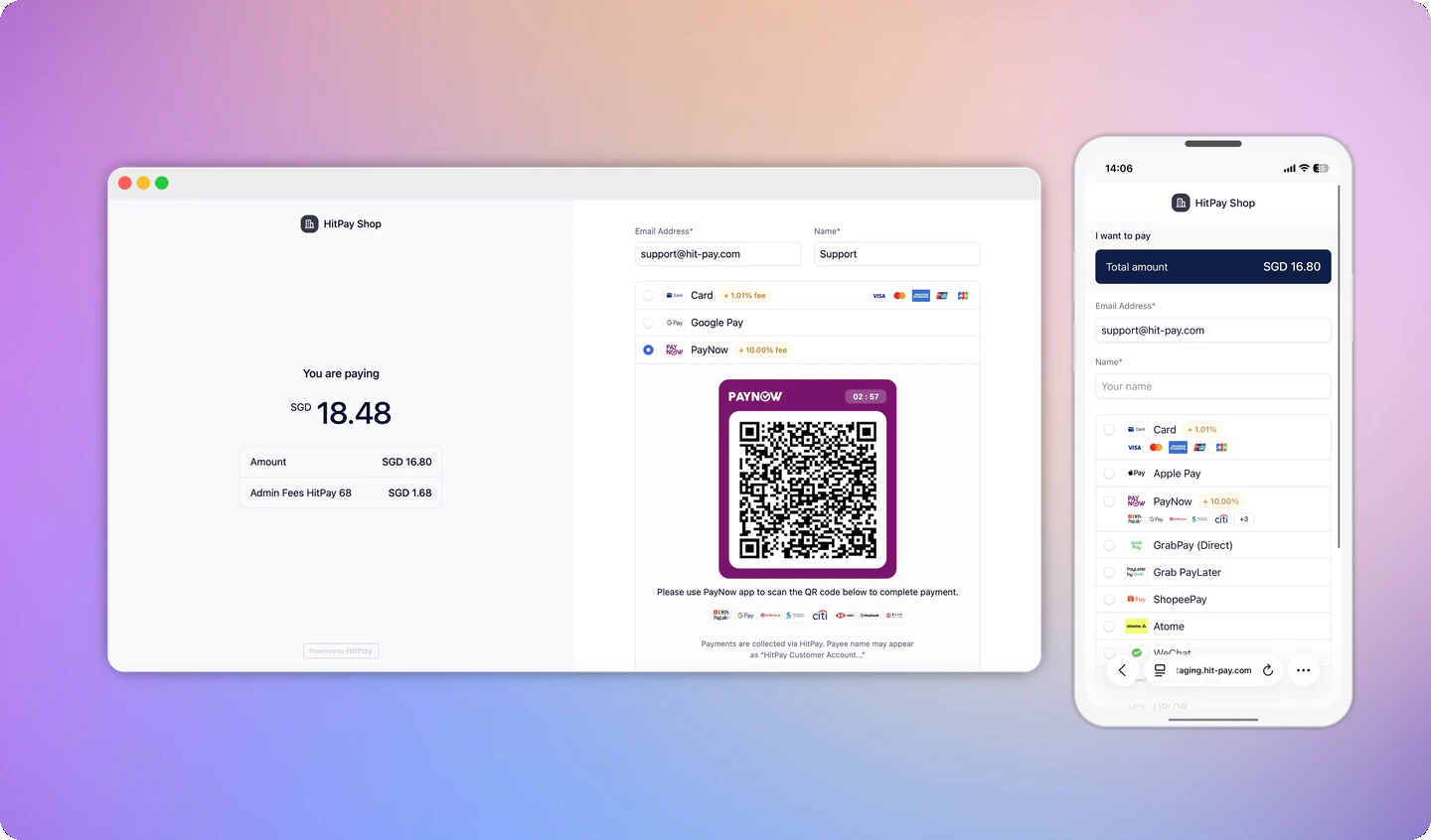 HitPay checkout page on desktop and mobile