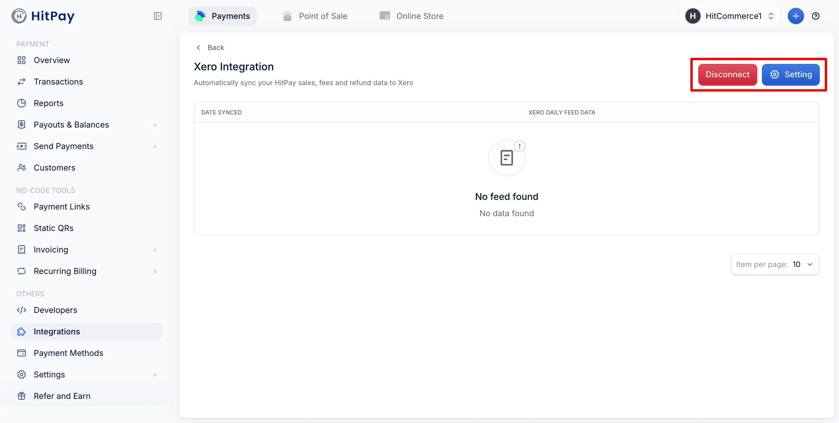 Connected Xero Integration page
