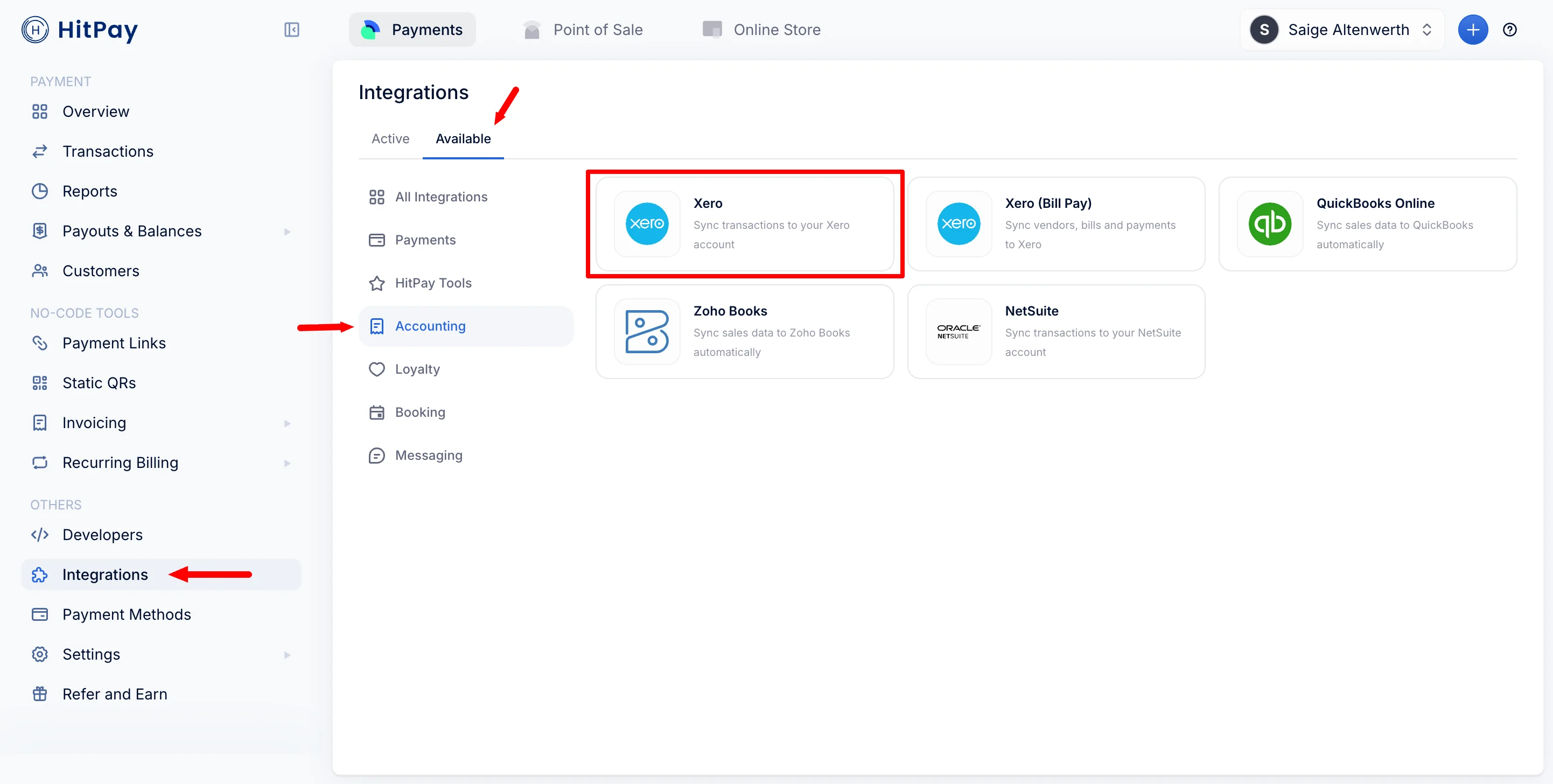 Xero card on the Connections page