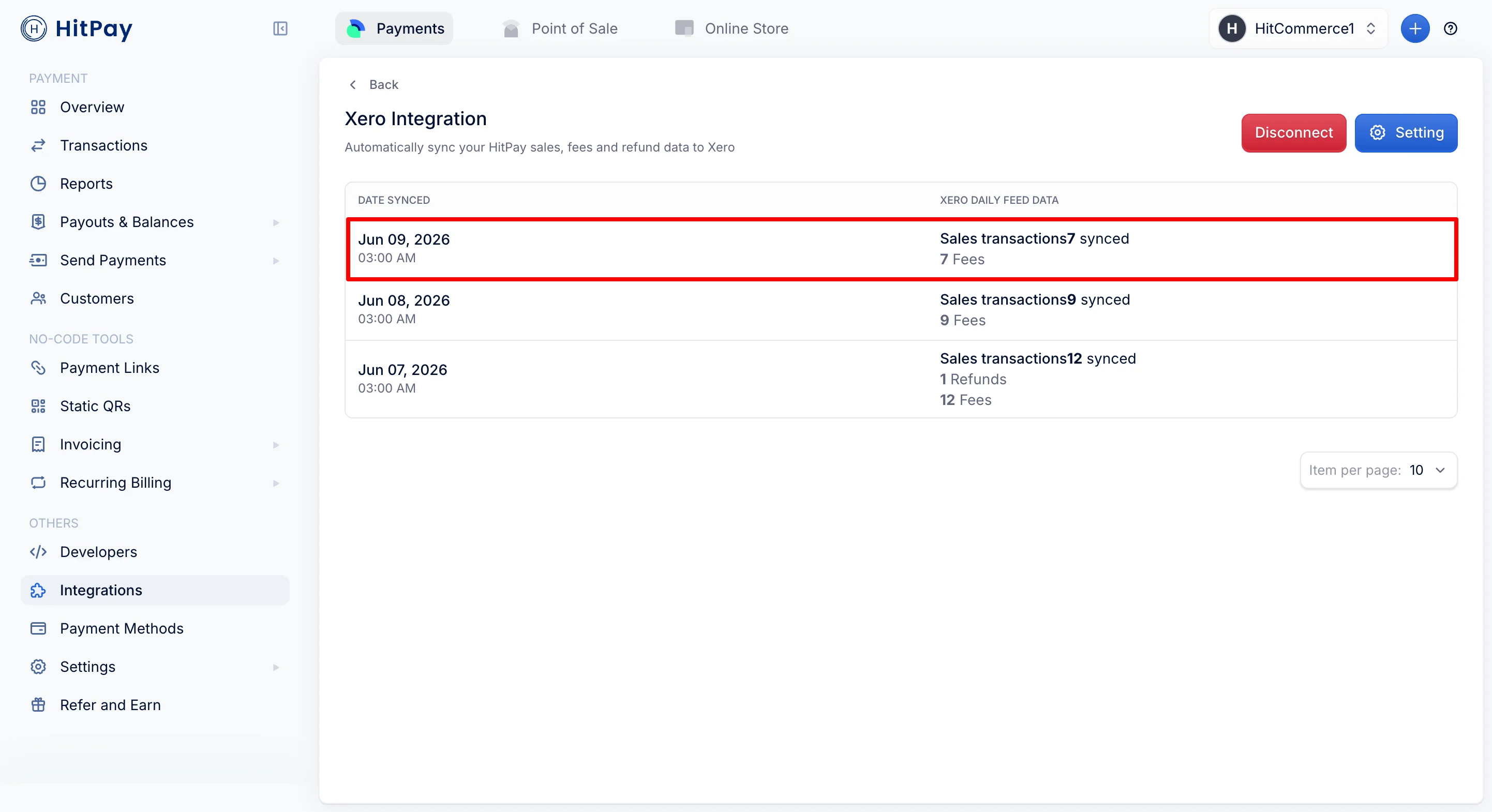Xero daily feed history