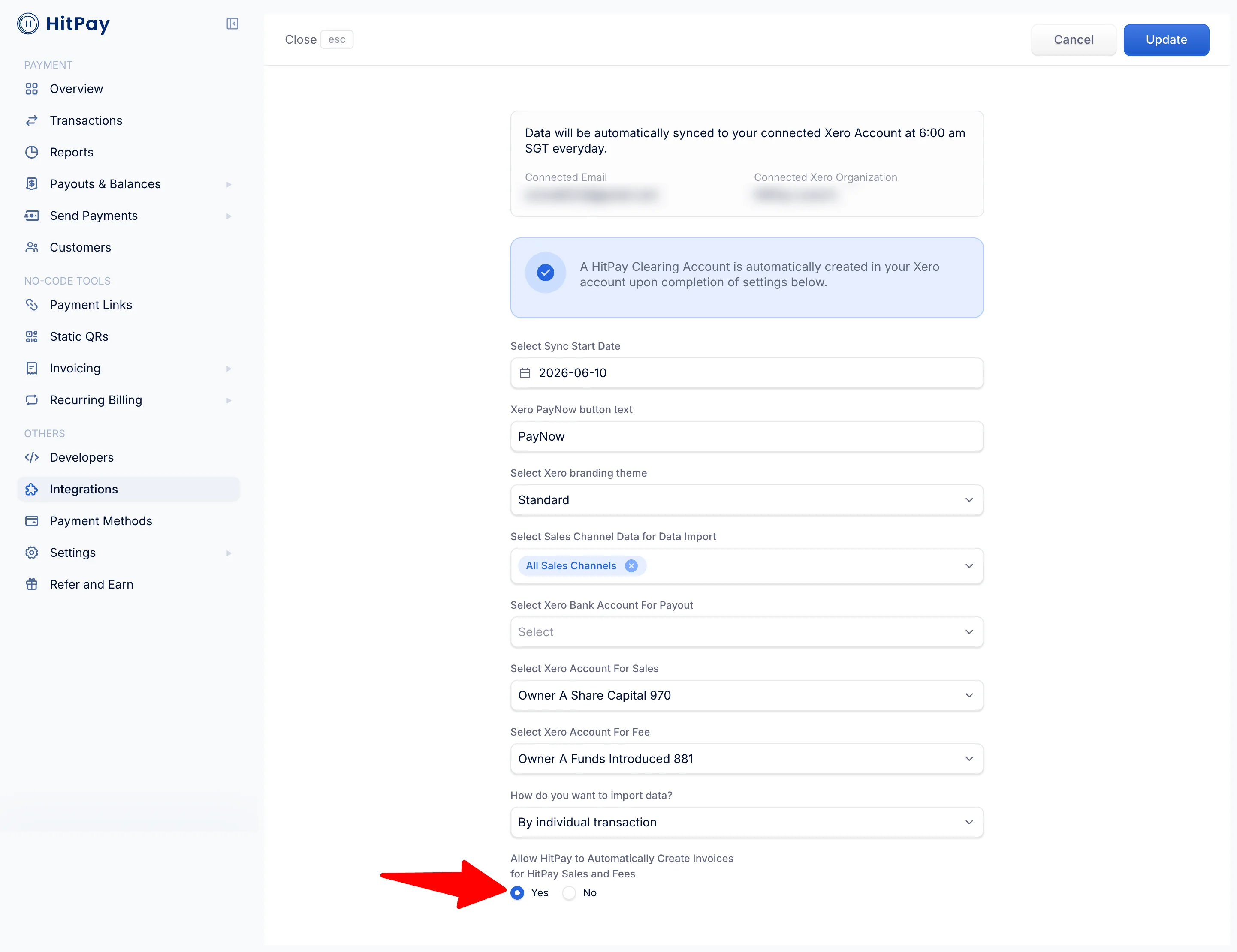 Xero sync settings form