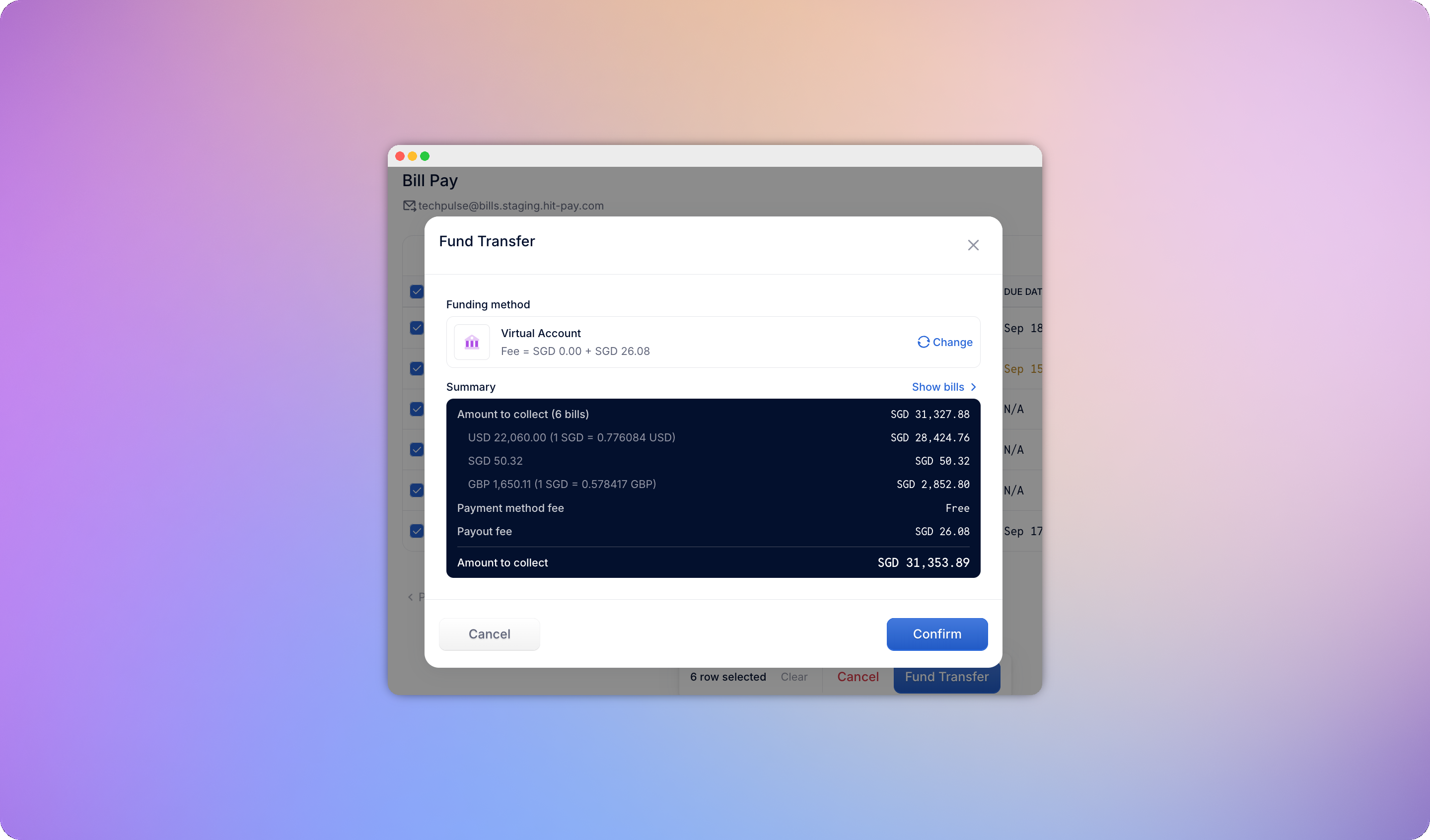 Batch review panel for approving and funding multiple bills at once