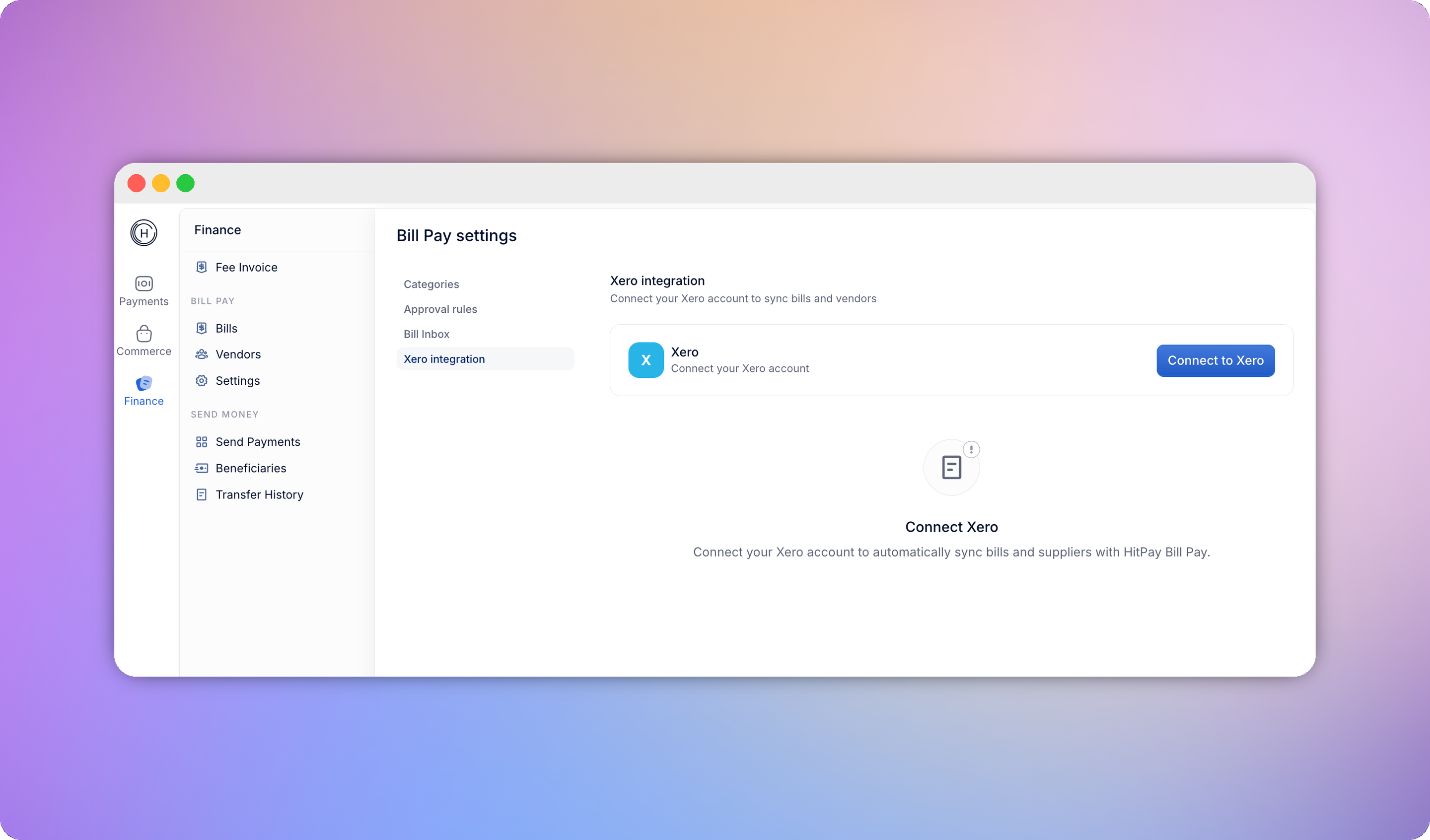 Xero connection settings before connecting an account