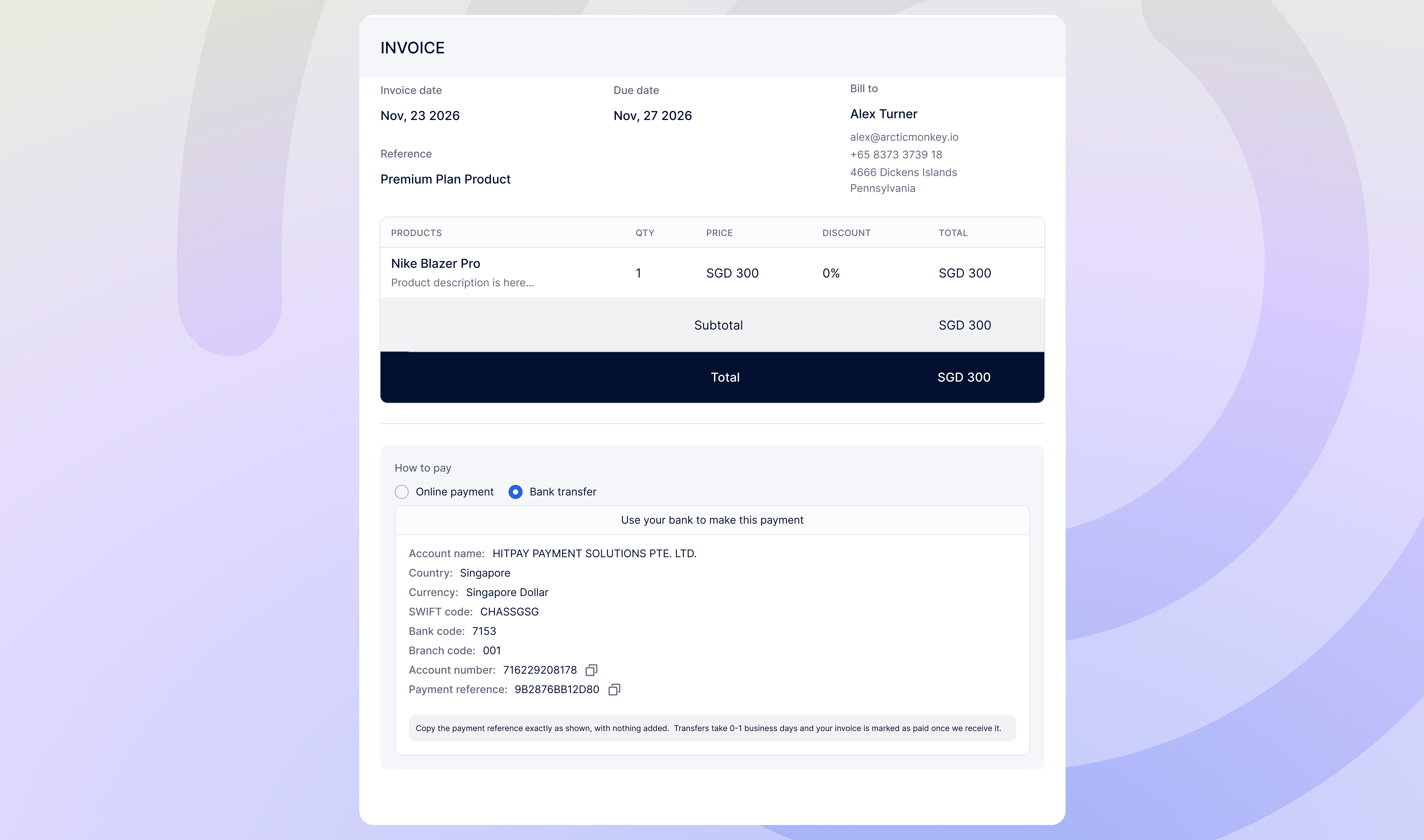 Accept Bank Transfers on Invoices