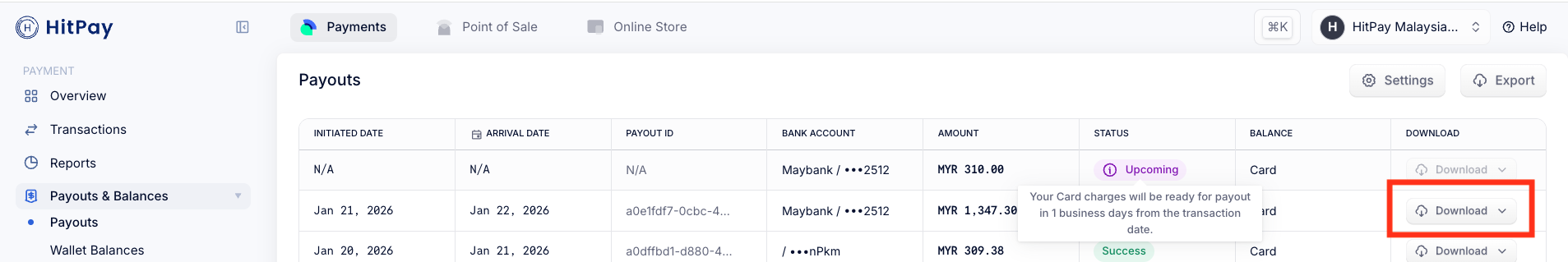 Download Payout Breakdown